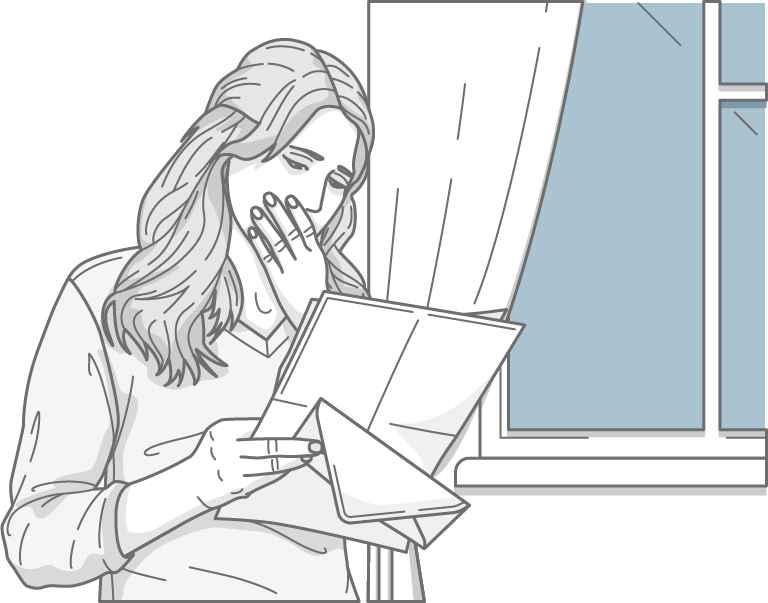 A shocked woman looks at a high utility bill in front of a window, indicating a sudden spike in heating or cooling costs due to HVAC inefficiency.