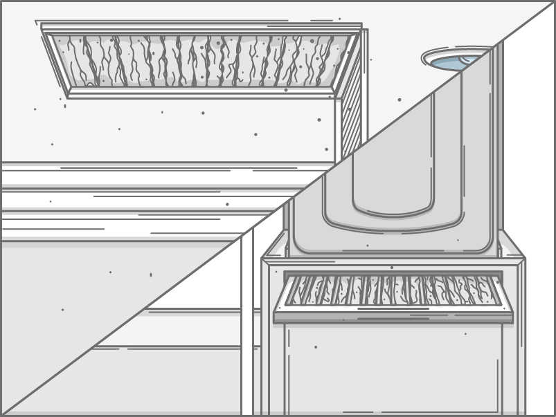 Illustration of a clogged HVAC air filter and furnace filter with visible dust buildup, signaling poor airflow and system inefficiency.