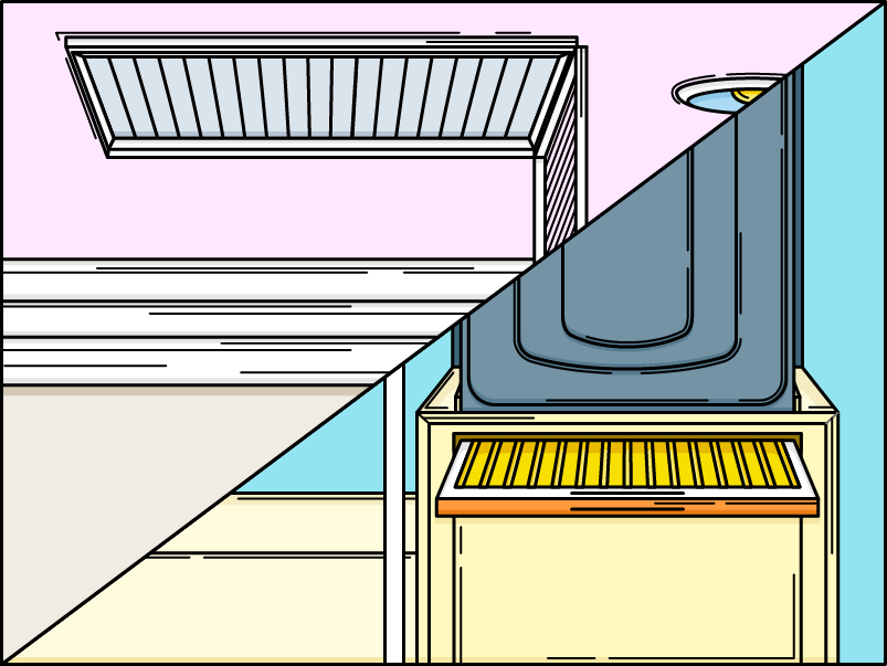 Illustration showing a clogged HVAC air filter and ductwork system, highlighting common airflow obstruction in furnaces and air conditioners.